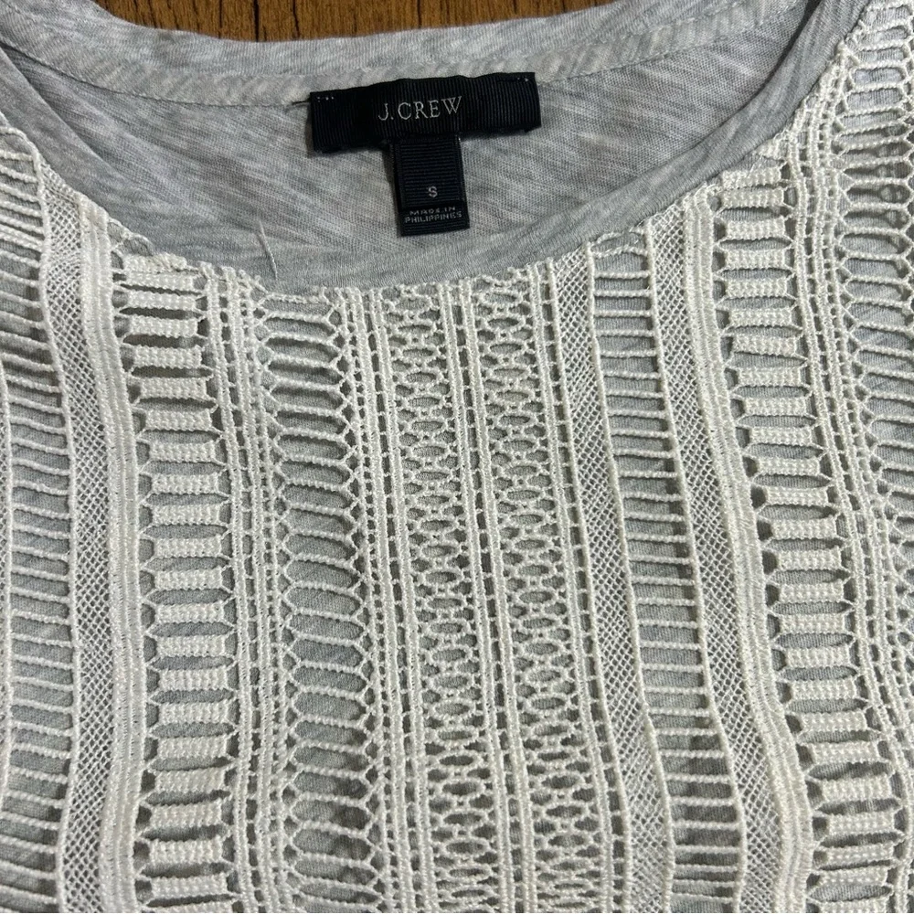 J. Crew gray cotton long sleeve top with lace details small